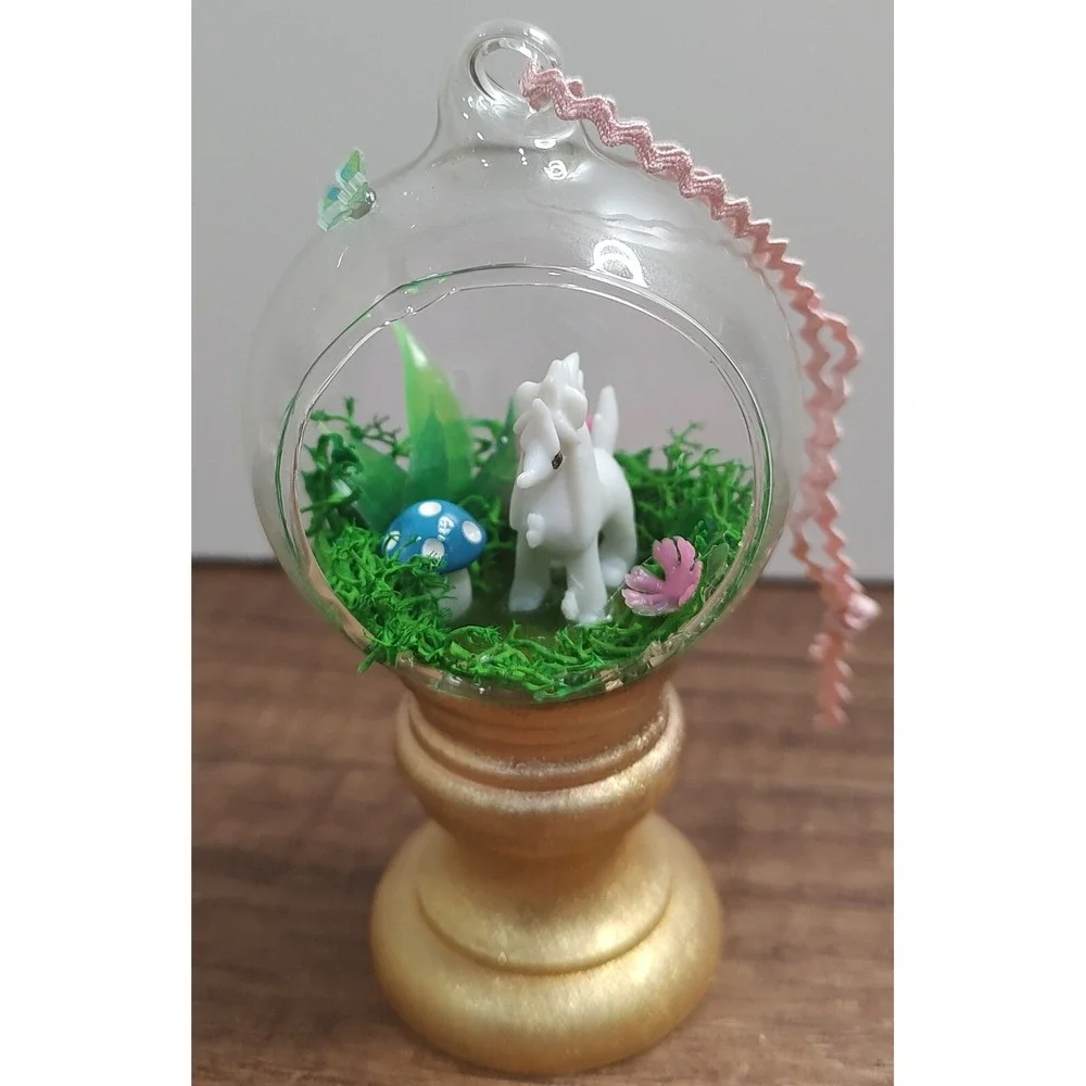 Furfrou Christmas Ornament Handmade Glass Diorama Pokemon Anime Fairy Garden